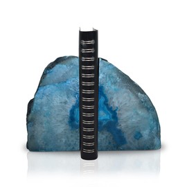 Nature's Decorations Agate Bookends - A+ Quality Teal Geode Book Ends with Rubber Bumpers for Shelves, Office, Home Decor - Heavy Duty Cool Stone Bookend Pair for Decoration (6-8 LB)