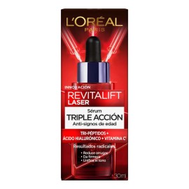L'Oreal Paris Revitalift Laser Sérum Rostro Triple Acción Anti-Edad,Corrige Arrugas, Da Firmeza, Luminosidad y Unifica el Tono, Con Tecnología Tri-Péptidos y Vitamina C, 30ml.