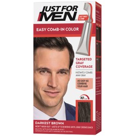 Just For Men Easy Comb-In Color (Formerly Autostop), Gray Hair Coloring for Men with Comb Applicator Included, Easy No Mix Application - Darkest Brown, A-50 (Packaging May Vary)