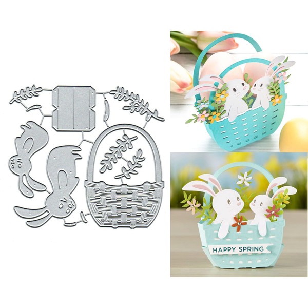 Bow Bunny Basket Metal Die Cuts,Flower Leaf Rabbit Leaf Basket