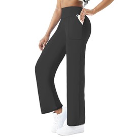 FireSwan Wide Leg Yoga Pants Women Stretch Dress Lounge Pants with Pockets High Waisted Loose Casual Trousers Dark Grey