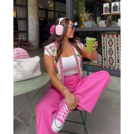 Mincib Women's Floral Embroidered Vest Boho Vintage Linen Vest Y2k Sleeveless 2024 Summer Waistcoat Top(Pink,M)