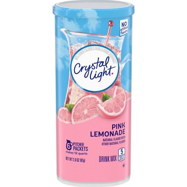 Crystal Light Sugar-Free Pink Lemonade Naturally Flavored Powdered Drink Mix 6 Count Pitcher Packets