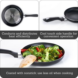 IMUSA 8in Bistro Aluminum Nonstick Fry Pan with Cool Touch Handle, Small Skillet for Eggs, Omelets, Sauteing, and Everyday Cooking, Black