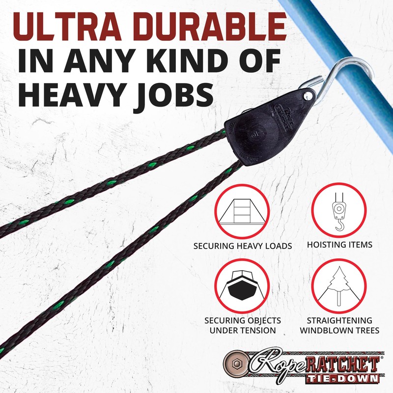 Rope Ratchet Heavy Duty 1/2" Hoist with Locking Pulley, Adjustable