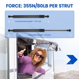 SYKRSS C16-15067 C1618827 15" Gas Strut,80Lbs/356N Lift Support,15 inch Gas Spring Shocks Prop Lift for Camper Shell Window Truck Cap Canopy Rear Glass Topper Replacement, 2-Piece Set (C1615067)
