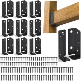 10PASK Metal Deck Railing Bracket Connector, Adjustable Fence Bracket for Vinyl Fence Panel to Post, for Deck, Railing Wood Post, Porch Handrail, Beam Hanger (Black)