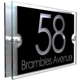 K Smart Sign | 200mm x 130mm | DUAL LAYER STYLISH HOUSE SIGN PLAQUE DOOR NUMBER STREET NAME CLEAR ACRYLIC & DIBOND HOUSE NAME (Modern Text 1)