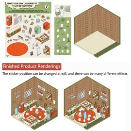 DIY 3D House Stickers, 4 Sets of Fun Miniature Scene Stickers with 1 Tweezers, Create Your Own Laundry, Dessert Shop or Burger Shop, Cute Cartoon Sticker for Kids,Stress Relief and Creative Fun
