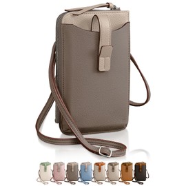Encore Smartphone Shoulder Bag, Ultra Lightweight 4.6 oz (130 g), Bi-Color, Smartphone Pouch, Shoulder Bag, Smartphone Pochette, Lightweight, Leather, Women's Pouch, Eco Leather, Diagonal, Vertical, L-Shaped Slim, Thin (Taupe x Greige)