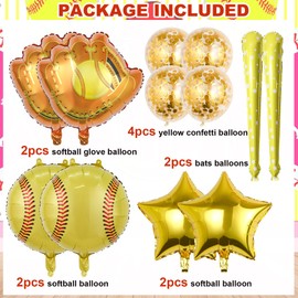 Softball Party Balloons,12pcs Softball Glove Foil Balloons, Balloons,Bat Balloons confetti balloons for Sports Theme Supplies Gender Reveal Baby Shower Decoration,Boys Girls Birthdays Party Supplies | HEPAPATE