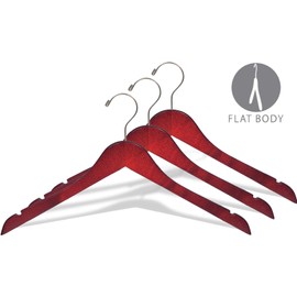 The Great American Hanger Company Wood Top Hanger, Box of 50 Space Saving 17 Inch Flat Wooden Hangers w/Cherry Finish & Brushed Chrome Swivel Hook & Notches for Shirt Jacket or Dress