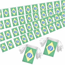 Lebei 2 Pack Brazil Flag Banner String Small Mini 66 Feet 60 Pcs Brazilian Hanging Flags Decoration