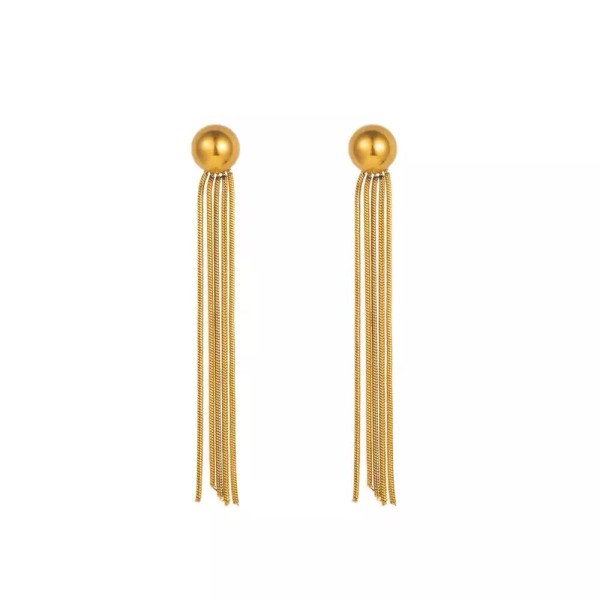 ZARD Round Bead Chain Tassel Drop Earring 14K Gold