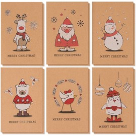 BEST PAPER GREETINGS Cute Christmas Cards - 36 Pack 4 in x 6 in Kraft Paper with Envelopes - Bulk Christmas Cards, 6 Red & White Festive Designs