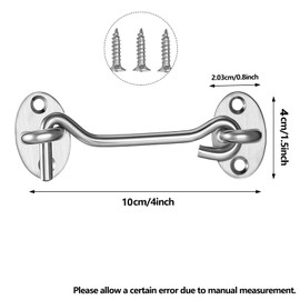 Geebymol 4 Inch Hook and Eye Latch, 4Pcs 100mm Silver Gate Hook Stainless Steel Cabin Hook, Hook Eye Latch Door Lock Hook Lock, Latch Apply to Wooden Gates, Window Brace Gate Door Catch