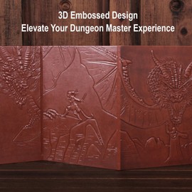 Famard DND DM Screen 5e with 5 Panels, 3D Embossed Faux Leather Dungeon Master Screen with Clear GM Pockets, Dungeons and Dragons Accessories for DND Lovers
