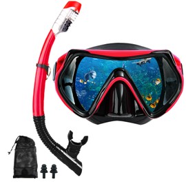 Snorkel mask Snorkeling Set for Adults and Youth, Diving mask and Full Dry Snorkel Swim Googles is Suitable for Snorkeling, Dive Scuba Diving, Swimming (RED)