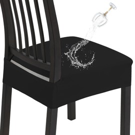 NIBESSER Waterproof Dining Chair Seat Covers Set of 6,Stretch Soft Removable Washable Chairs Covers for Dining Room, Seat Slipcovers Protector for Kitchen Armless Chairs(No Rear,Black TPU)