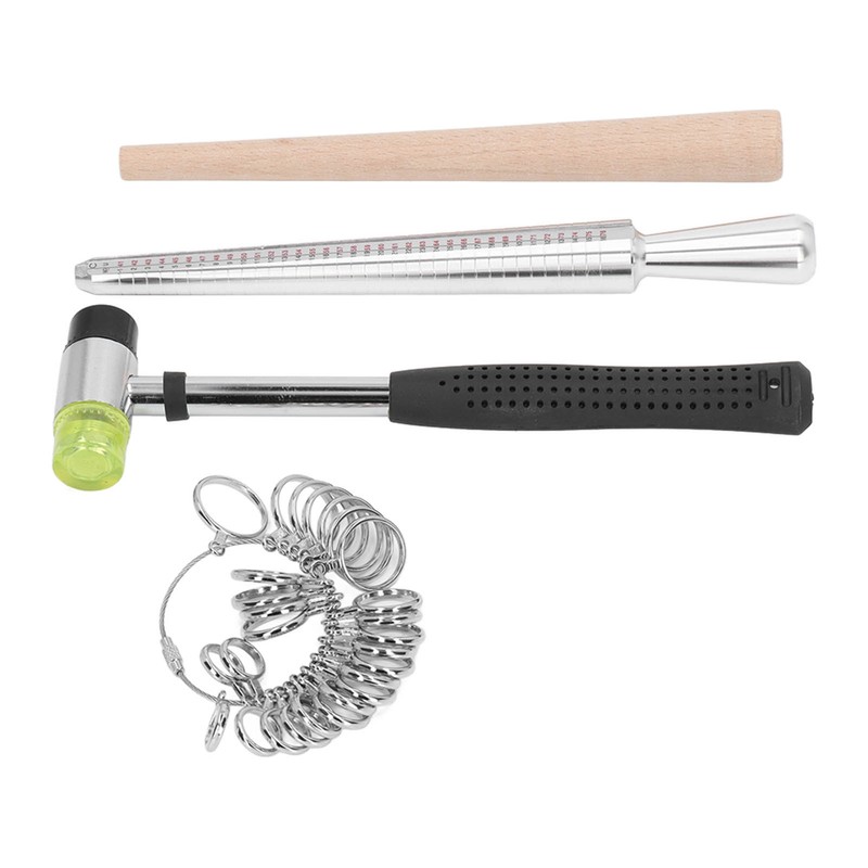 Ring Sizer Set Aluminum Finger Sizing Gauge Polishing Wood Mandrel