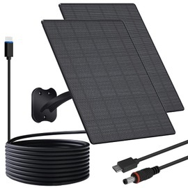 10W Solar Panel for Security Cameras, DC/USB-C/USB, Black, 2 Pack