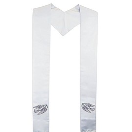 White Clergy Stole with Embroidered Dove of Peace Symbol [MADE IN USA] | 100% Polyester Pastor or Clergy Sash, Stole, or Scarf for Ministers, Priests, & Weddings | 80” Long