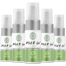 Mist N’ Go by Omaze Travel Bathroom Spray for Toilet Spray Odor Eliminator - Travel Toilet Spray for Bathroom Air Freshener Spray for Bathroom Deodorizer - Fresh Linen Travel Size (1oz x5)