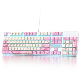 SbocKeeb Wired Full Size Pink Mechanical Keyboard 104 Keys Creamy Keyboard with Number Pad, RGB Gaming Keyboard, Linear Red Switch, NKRO Mechanical Keyboard Full Size for Windows Laptop PC Gamer