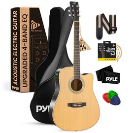 Pyle Acoustic Electric Cutaway Guitar Kit, 4/4 Full Scale Steel String Spruce Wood with Gig Bag, 4-Band EQ, Clip On Tuner, Picks, Shoulder Strap for Beginners and Students, 41" Standard Kit