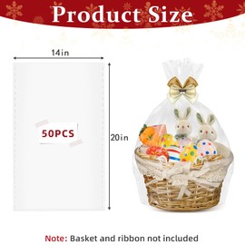 Clear Basket Bags 50Pack 14"x20" Large Clear Cellophane Bags Cello Bags for Gift Wrapping Packaging Plastic Gift Bags for Bridal/Baby Showers, Christmas, Halloween, Thanksgiving, Easter, Valentine's Day, Mother's Day