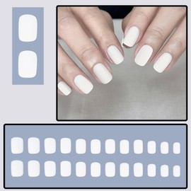 Viugex Pack of 24 False Nails, Short Square, Matte White, French Artificial Nails, Press On Nails, Natural Plain Acrylic Fingernails for Gluing, Full Cover Artificial Nails for Women, Girls, Manicure