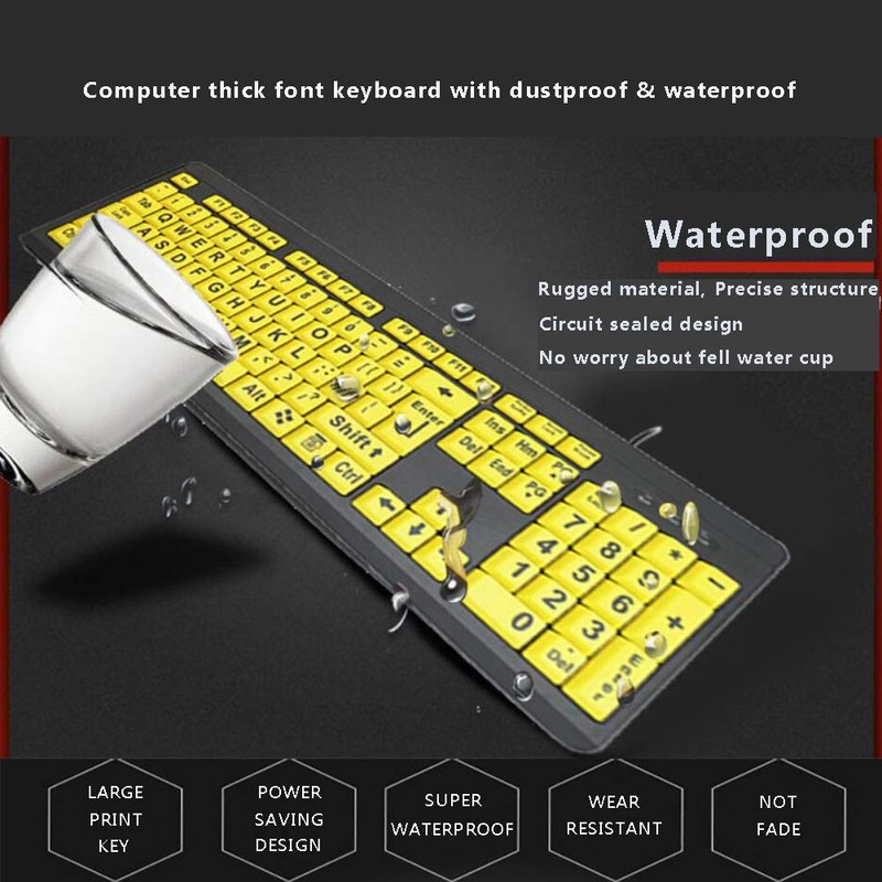 BOOGIIO Large Print Computer Keyboard, Wired USB High Contrast Keyboard