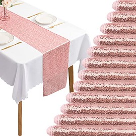 12 paquetes de camino de mesa de lentejuelas de 30,5 x 182,8 cm, camino de mesa de comedor con purpurina para cumpleaños, boda, compromiso, despedida de soltera, fiesta festiva, celebración, suministros de decoración (oro rosa)
