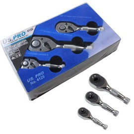 US PRO B4129 Mini Ratchet Spanner Ratchet Short 1/4 "3/8" 1/2 Stubby 3 Piece Set