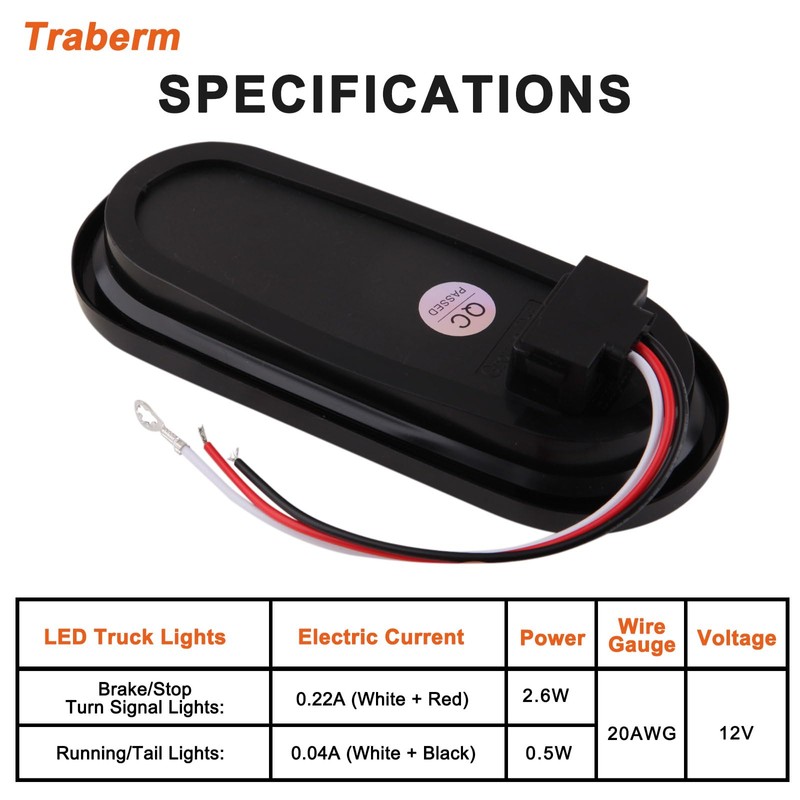 6 Pcs 6 Inch Red Oval Led Trailer Tail Lights