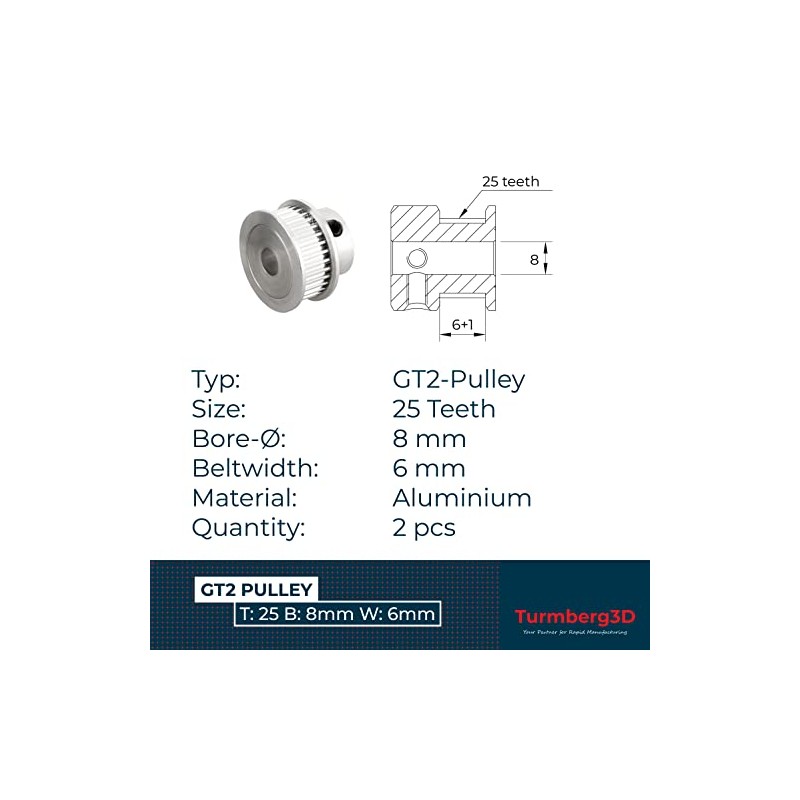 Turmberg3D – 2x GT2 Timing Belt Pulley Drive – 25