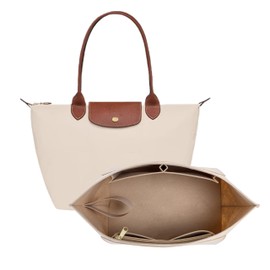 ATSEKTZ Purse Organizer Insert for Longchamp Le Pliage Tote Bag, Lightweight Felt Handbag Organizer with Cup Holder and Zipper Pocket, Compact Storage Insert for Totes and Handbags BEIGE-M