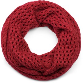 styleBREAKER knit loop scarf with hole pattern, single-colour holed-knit snood, winter knit scarf, unisex 01018156, Color Claret-Red