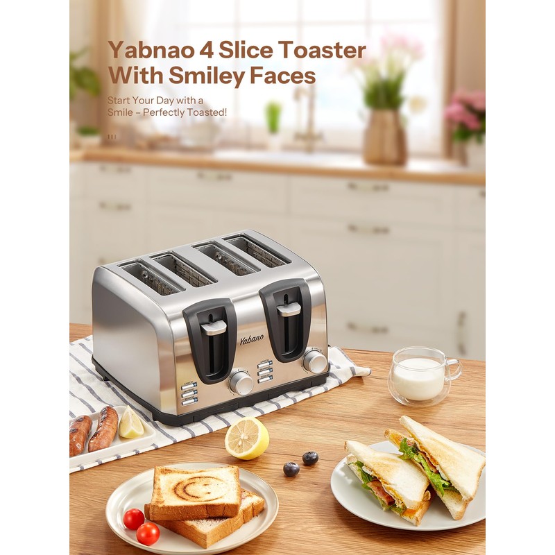Yabano 4 Slice Toaster, Toaster with Extra Wide Slot and