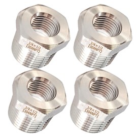 3/4" NPT Male to 1/2" NPT Female Reducer Hex Bushing, 304 Stainless Steel NPT Reducing Bushing Adapter Pipe Fitting(4Pcs)
