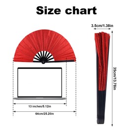 BOXOB Large Folding Hand Fan, Red Glitter Portable Plastic Rave Fan for Men Women Outdoor Line Dancing Wedding Party Decoration Performance Gift
