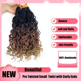 Wavy Senegalese Twist Crochet Hair For Black Women 12 Inch 10 Packs Senegalese Twist Braiding Hair Crochet Twists Pre Looped Twist Crochet Hair Curly Crochet Twist Hair With Curly Ends(1B/30/27)