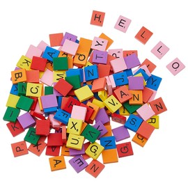 DICOSMETIC Pack of 200 Wooden Alphabet Tiles Colourful A-Z Letters Tile 20 x 17.5 x 5 mm Small Scrabble Wooden Letters Wooden Letters Alphabet Learning Tools for Crafts Spelling Wedding Frame