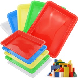Pack of 6 Plastic Art Trays, Multicoloured Serving Trays, Play Activity Trays for Crafts, DIY Projects, Painting, Fun Home Activities (28 x 21 x 3 cm)
