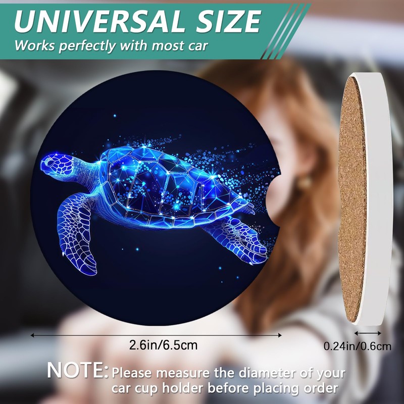 2 Pack Car Cup Holder Coasters - Shiny Sea Turtle