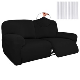 Wonderjune Recliner Loveseat Covers Extra Wide 75" x 100", Reclining 2 Seater Couch Covers 6 Pieces Milk Silk Reclining Loveseat Sofa Slipcovers Washable Furniture Protector (Black)