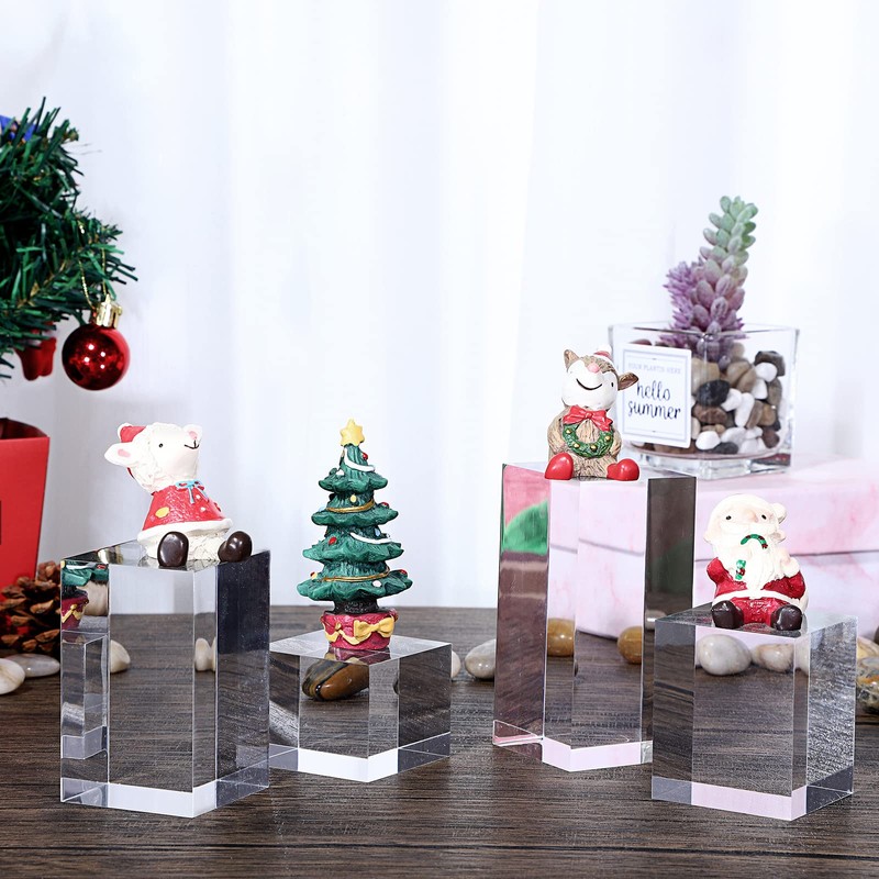 BTSKY 4 PCS Cube Acrylic Display Stands - Clear Solid