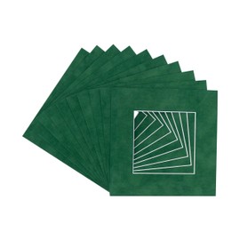 5x5 Mat For 7x7 Frame - Precut Green Suede Square Shaped Photo Mat Board Opening - Acid Free Matte and Bevel Cut for Family Photos, Pack of 25 Matboards Show Kit With Acid Free Backings & Clear Bags