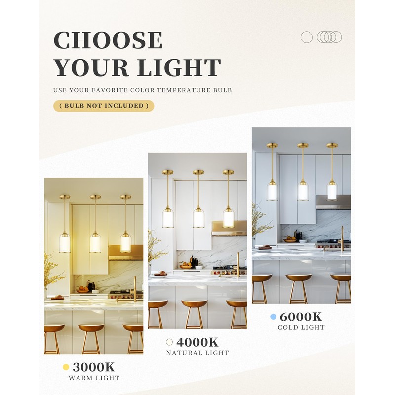LIROUVET Gold Pendant Lights Kitchen Island - Dual Glass Pendant