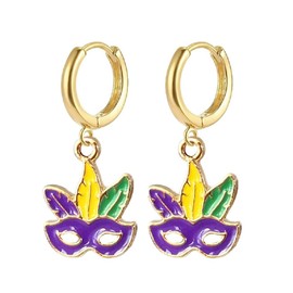 Colorful Mardi Gras Hoop Earrings Funny Mask Enamel Earrings Shinning Mardi Gras Theme Acrylic Drop Dangle Earrings Holiday Carnival Parade Jewelry Gifts-Style 3